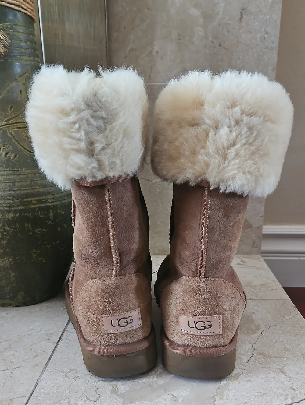 UGG Chestnut Suede Shearling Cuff Winter Boots